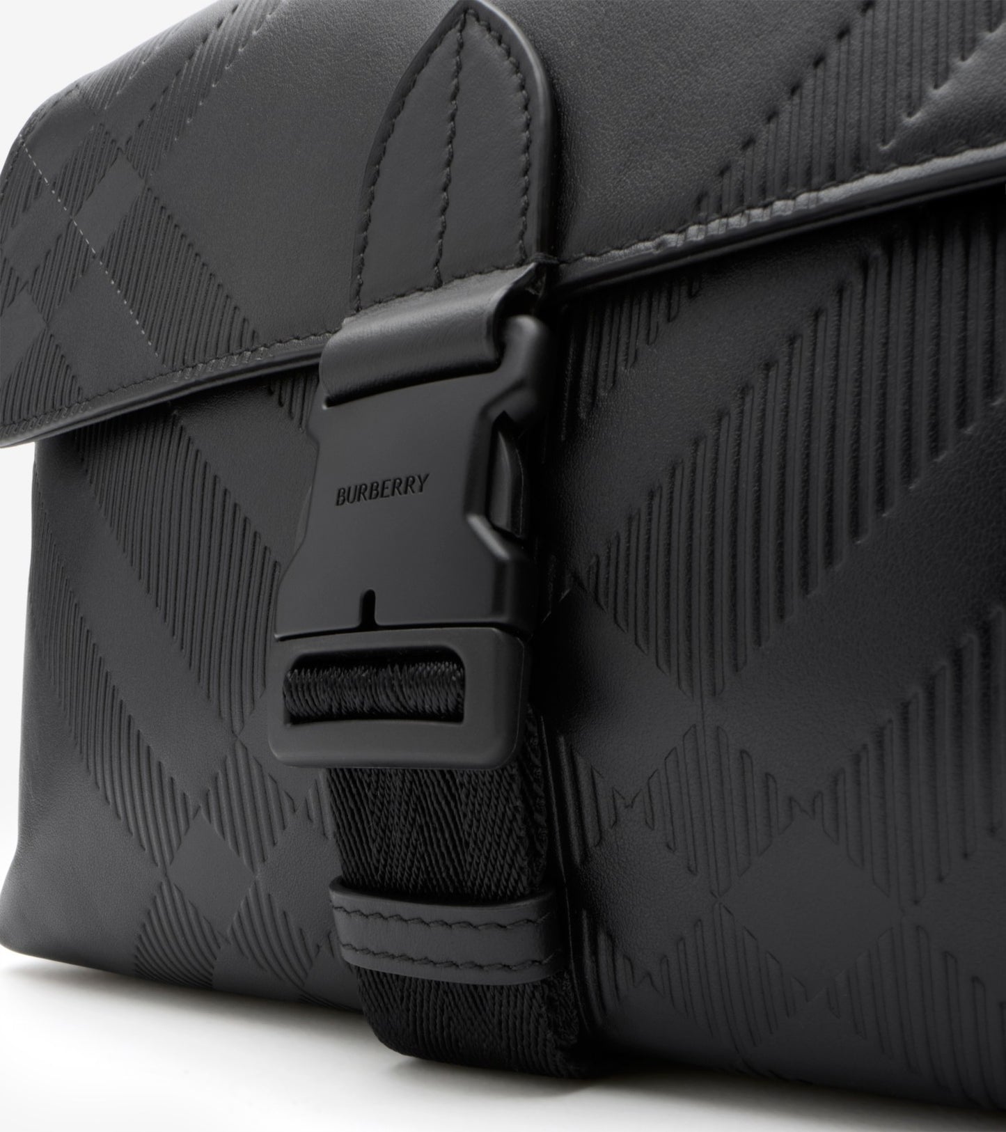 Small Embossed Check Buckled Messenger Bag in Black