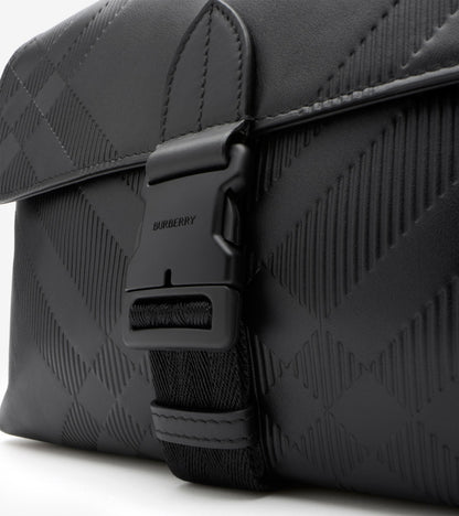Small Embossed Check Buckled Messenger Bag in Black
