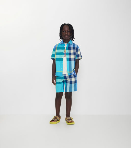 Check Cotton Shirt in Bright turquoise