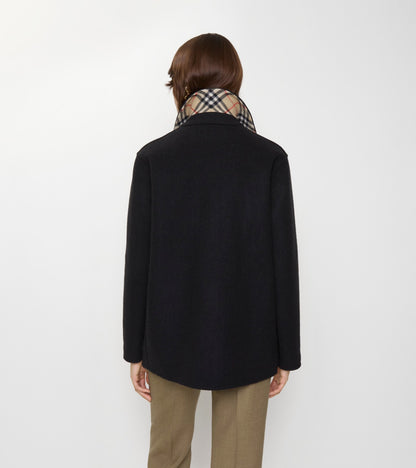 Wool Overshirt in Black/sand beige
