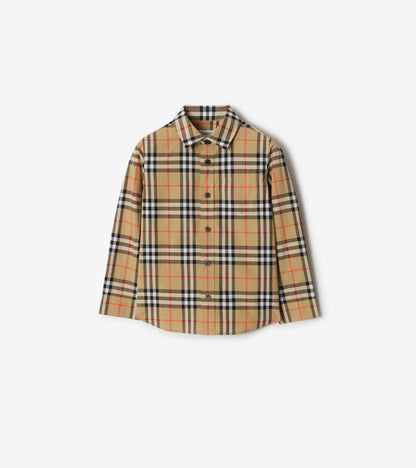 Check Cotton Shirt in Sand beige