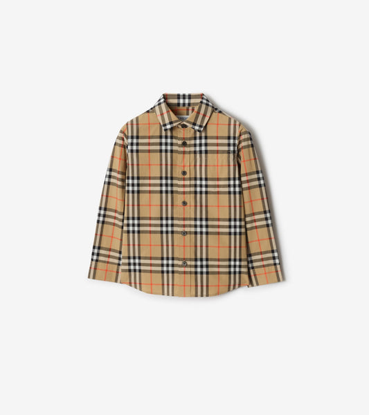 Check Cotton Shirt in Sand beige