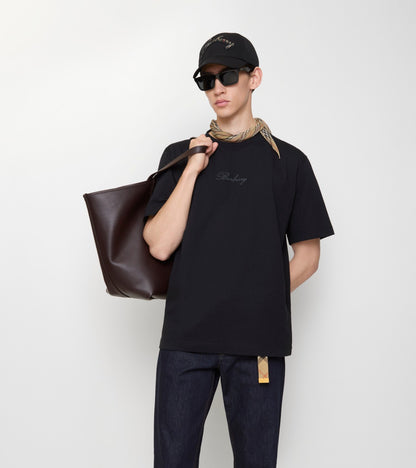 Check Cursive Logo Cotton T-shirt in Black