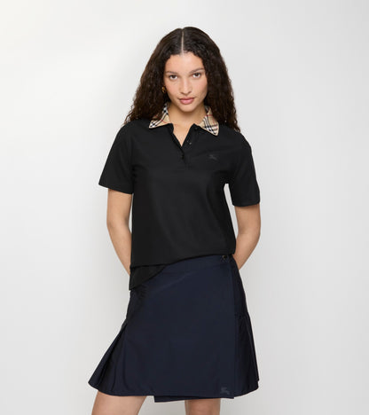 Check Collar Cotton Polo Shirt in Black