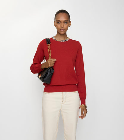 Check Trim Wool Sweater in Crimson red