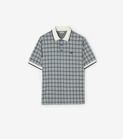 Check Cotton Blend Polo Shirt in Sand beige