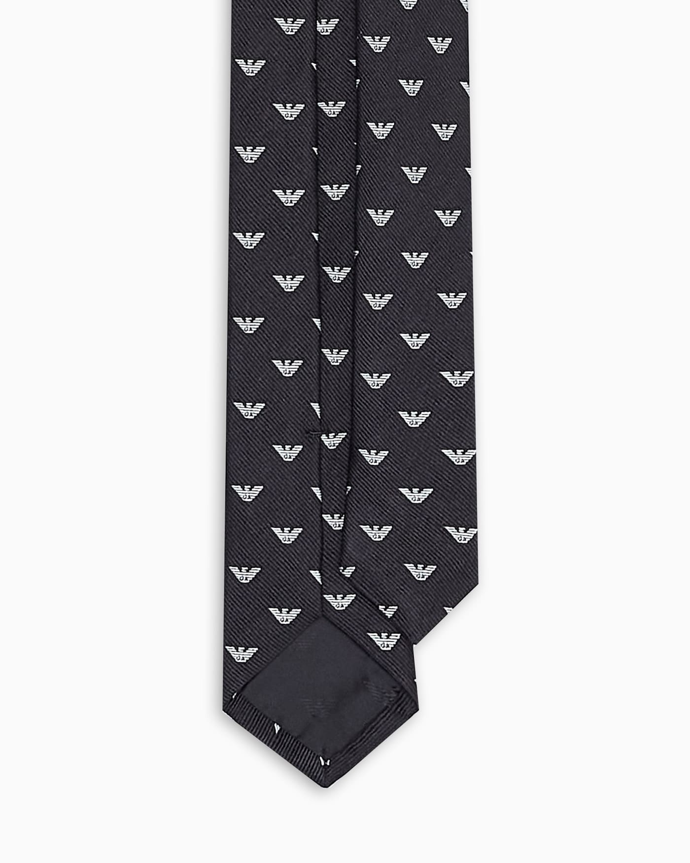Pure silk tie with all-over jacquard micro-eagle