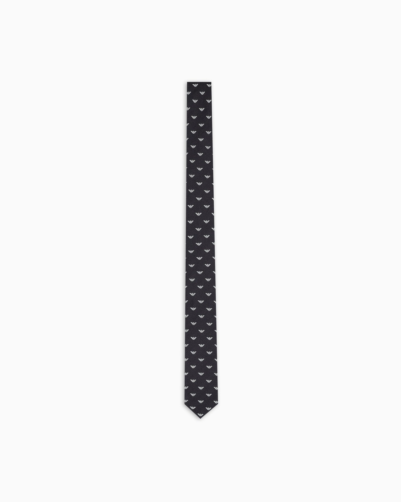Pure silk tie with all-over jacquard micro-eagle