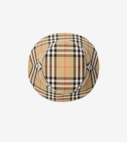 Check Cotton Bucket Hat in Sand beige - Children