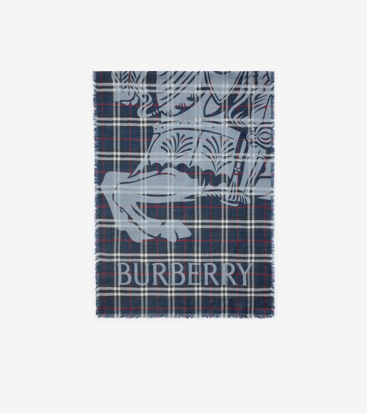 Wide Knight Check Wool Silk Scarf in Pebble white
