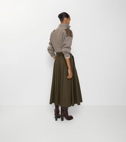 Gabardine Trench Midi Skirt in Juniper green