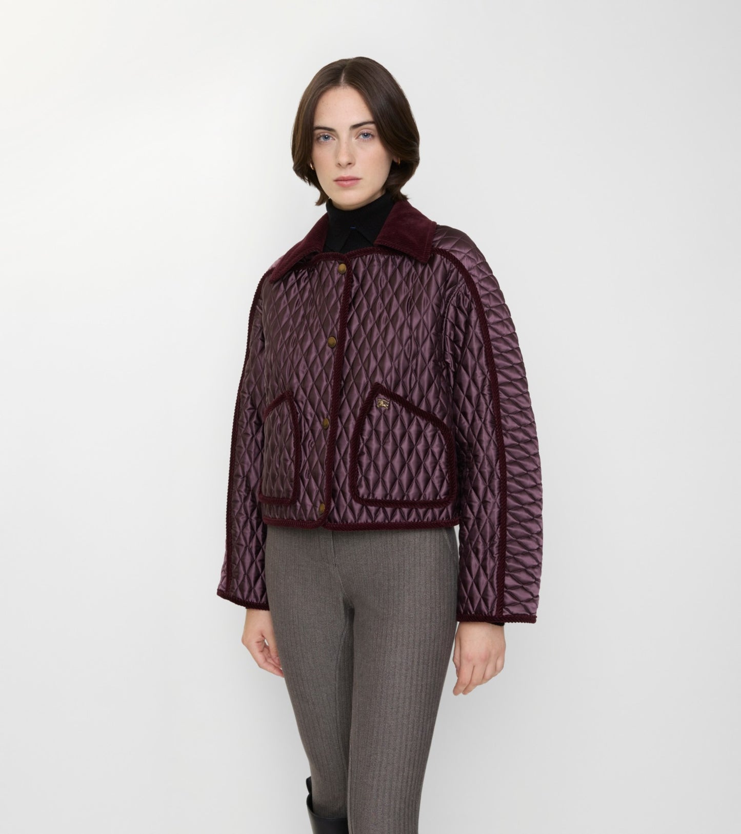 Cropped Quilted Nylon Floriston Jacket in Mahogany brown