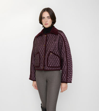 Cropped Quilted Nylon Floriston Jacket in Mahogany brown