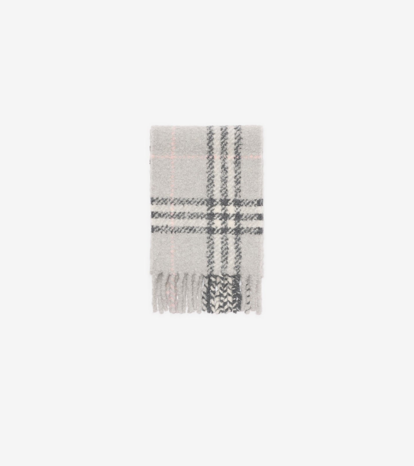 Check Alpaca Wool Blend Bouclé Scarf in Mitten grey