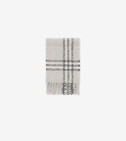 Check Alpaca Wool Blend Bouclé Scarf in Mitten grey