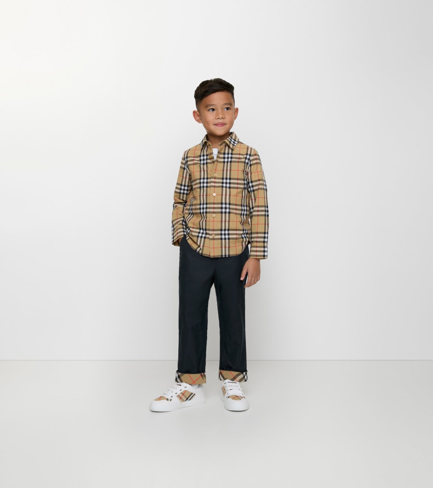 Check Cotton Shirt in Sand beige