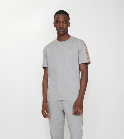 Check Trim Cotton T-shirt in Pale grey melange