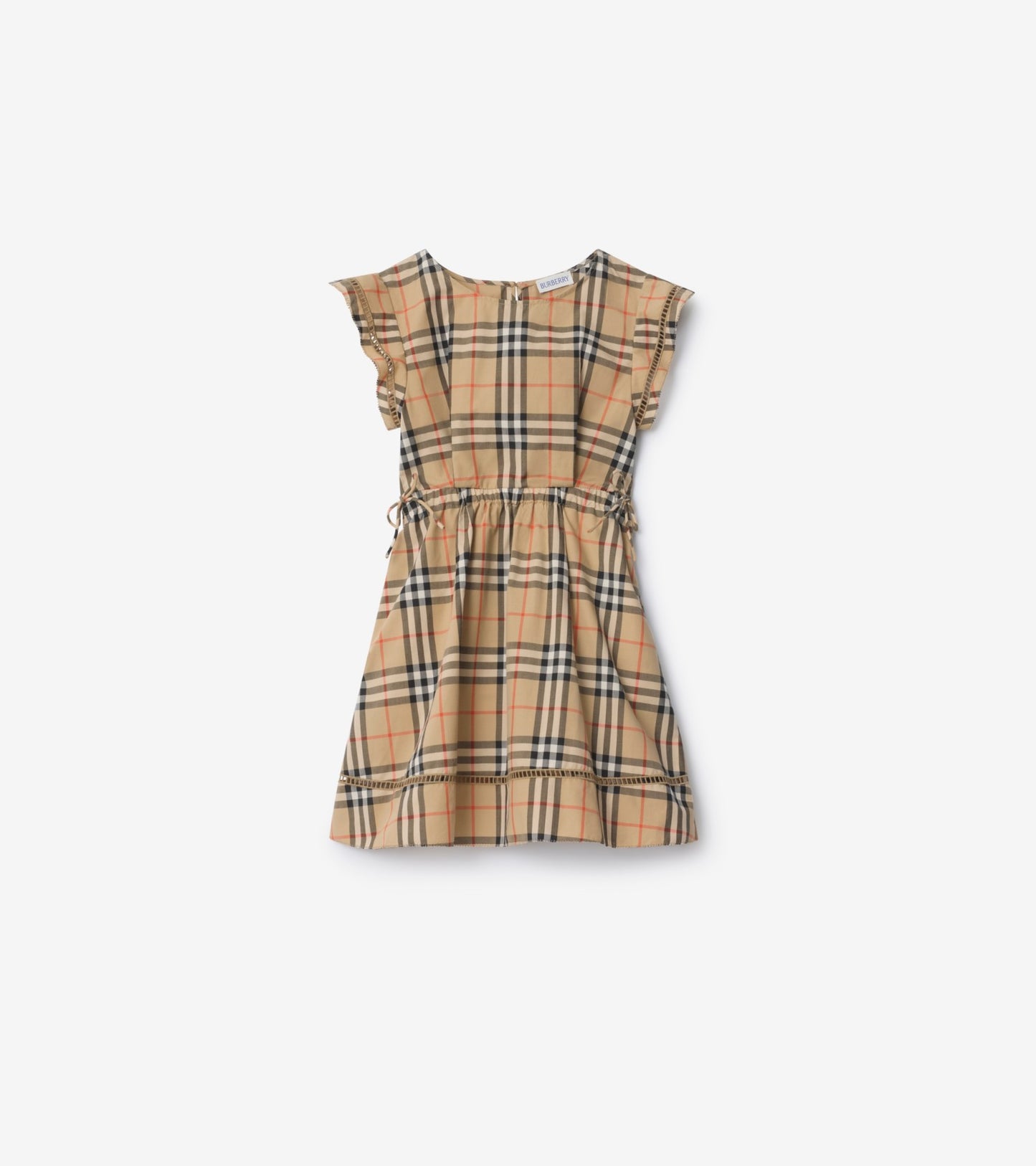 Check Cotton Dress in Sand beige