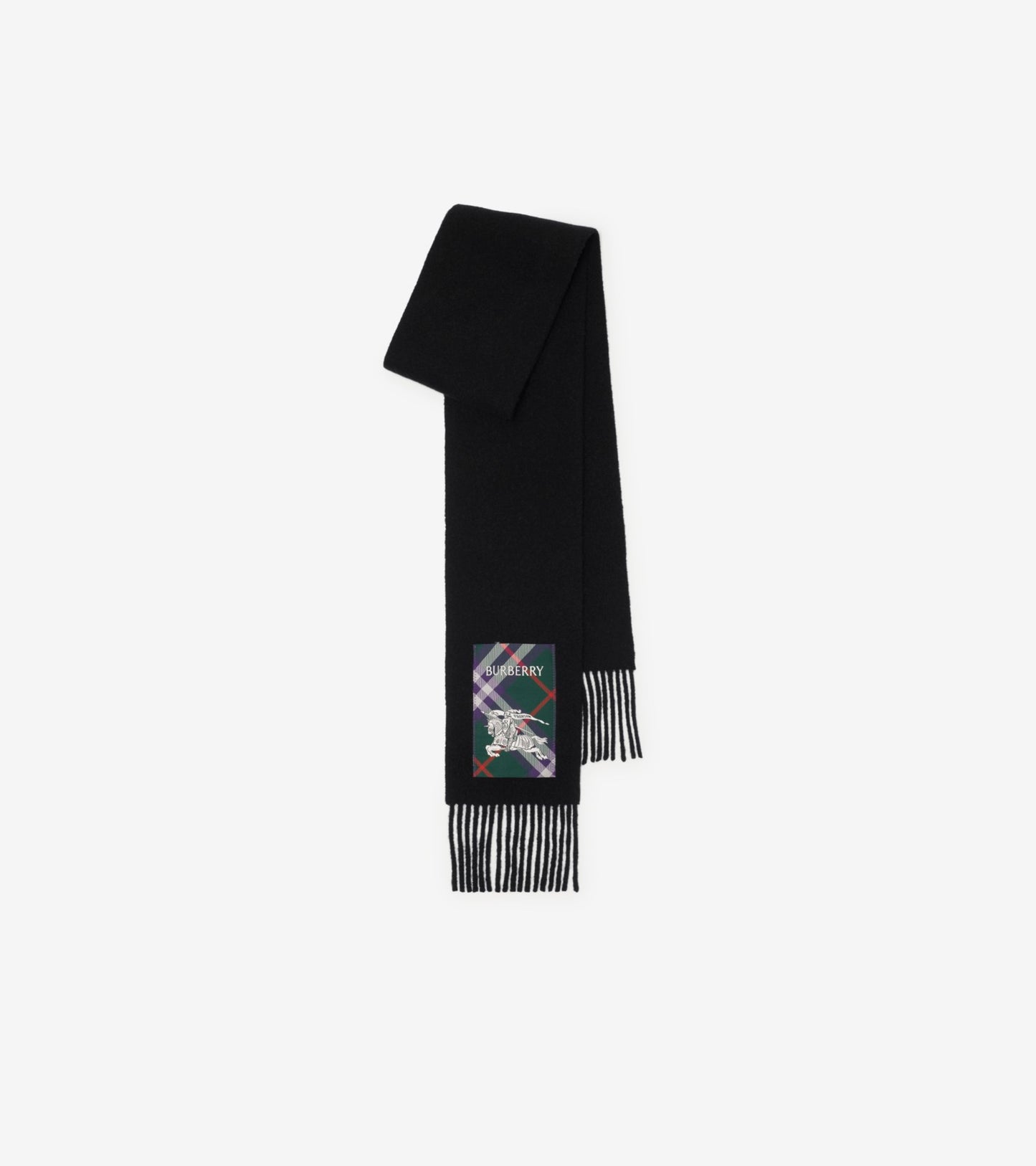 Check Label Cashmere Scarf in Black/sand beige