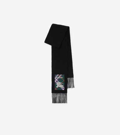 Check Label Cashmere Scarf in Black/sand beige