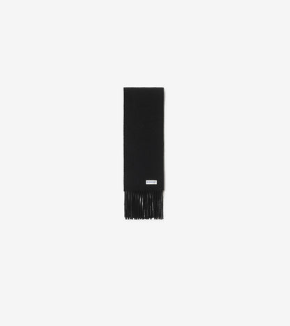 Check Label Cashmere Scarf in Black/sand beige