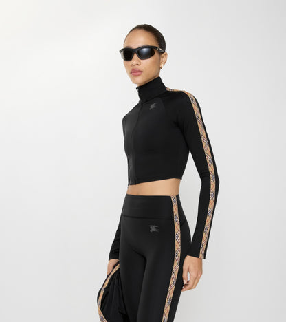 Stretch Nylon Cropped Track Jacket in Black