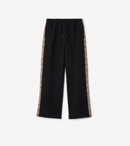 Check Trim Cotton Track Pants in Pale grey melange