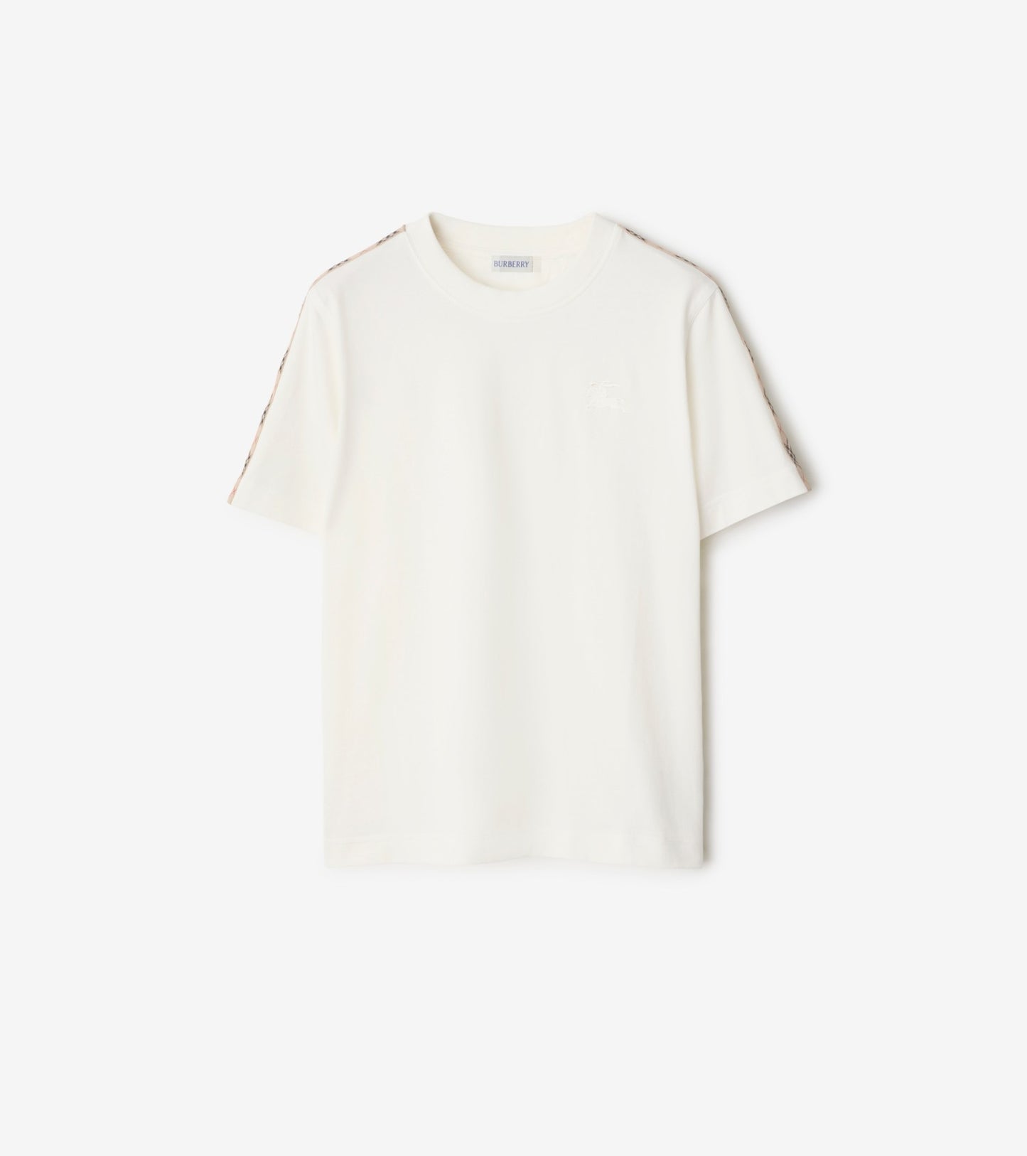 Check Trim Cotton T-shirt in Pale grey melange