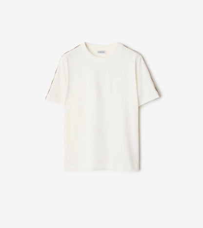 Check Trim Cotton T-shirt in Pale grey melange
