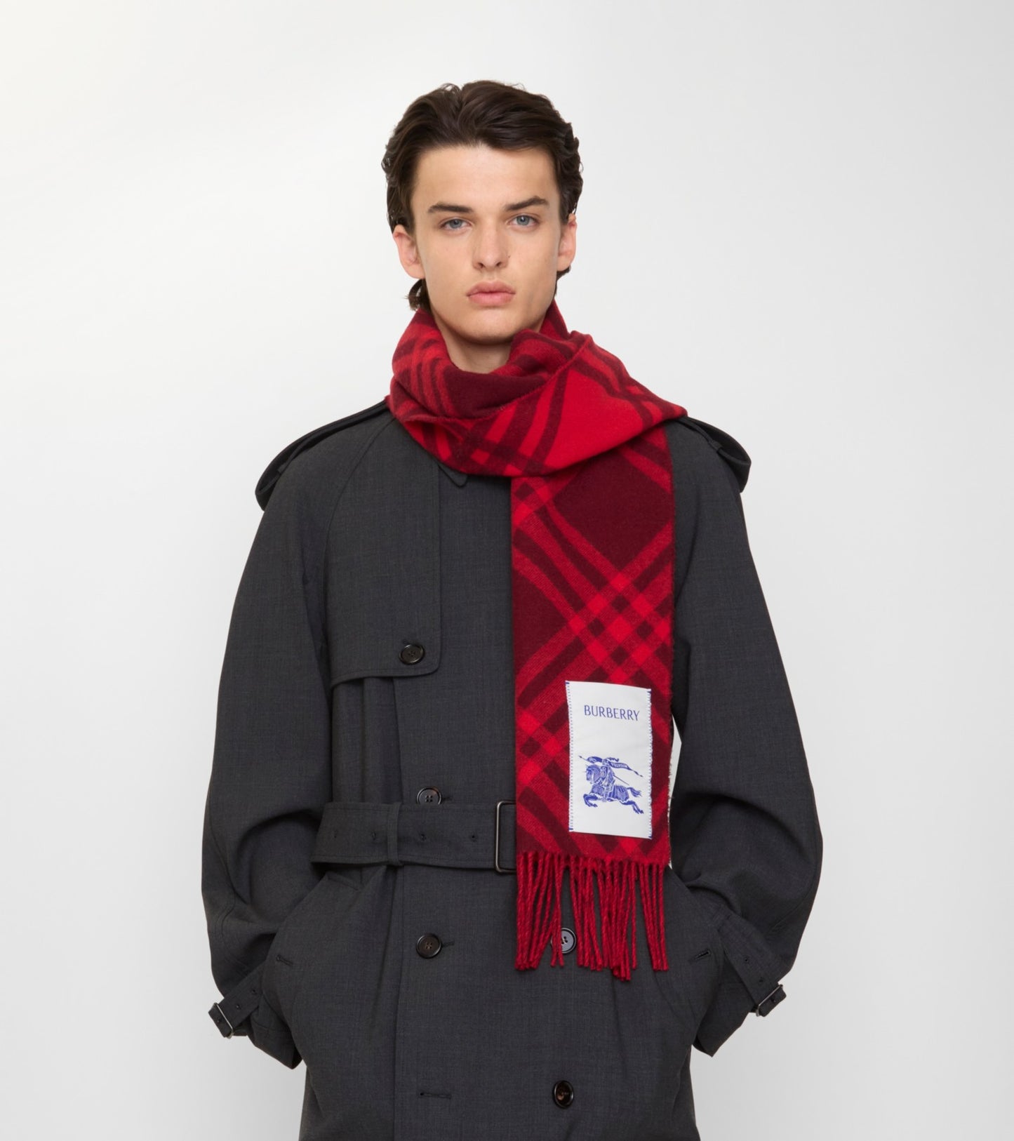Check Cashmere Scarf in Oxblood red