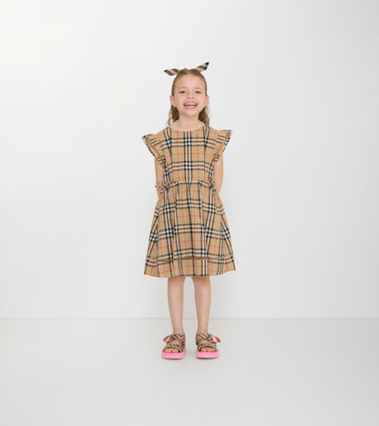 Check Cotton Dress in Sand beige