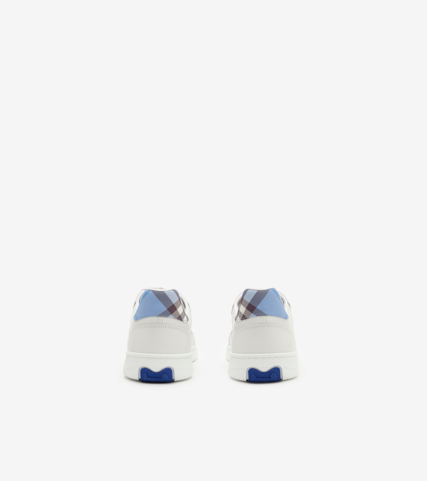 Leather and Check Terrace Sneakers in Optic white/cornflower blue