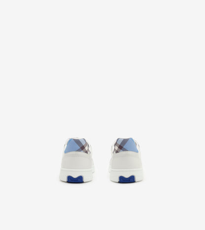 Leather and Check Terrace Sneakers in Optic white/cornflower blue