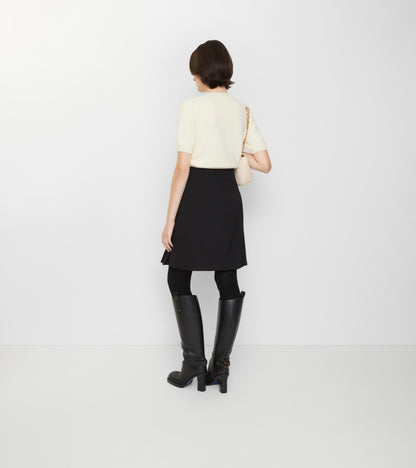 Pleated Wool Blend Midi Skirt in Black