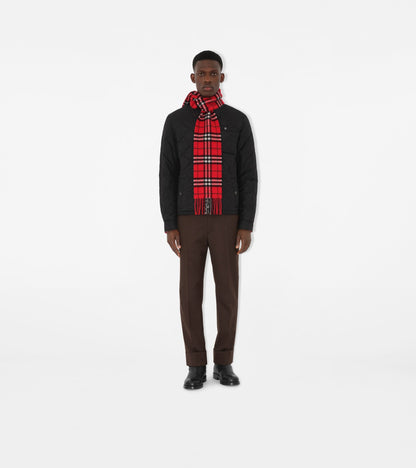 Narrow Check Cashmere Scarf in Post red