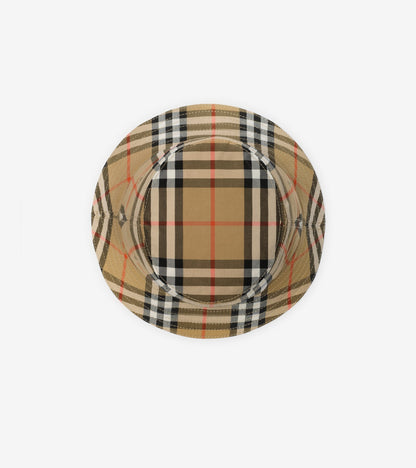 Check Cotton Bucket Hat in Sand beige - Children