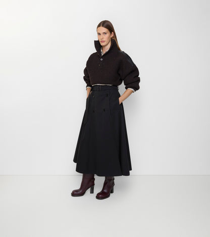 Gabardine Trench Midi Skirt in Black