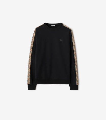 Check Trim Cotton Sweatshirt in Pale grey melange