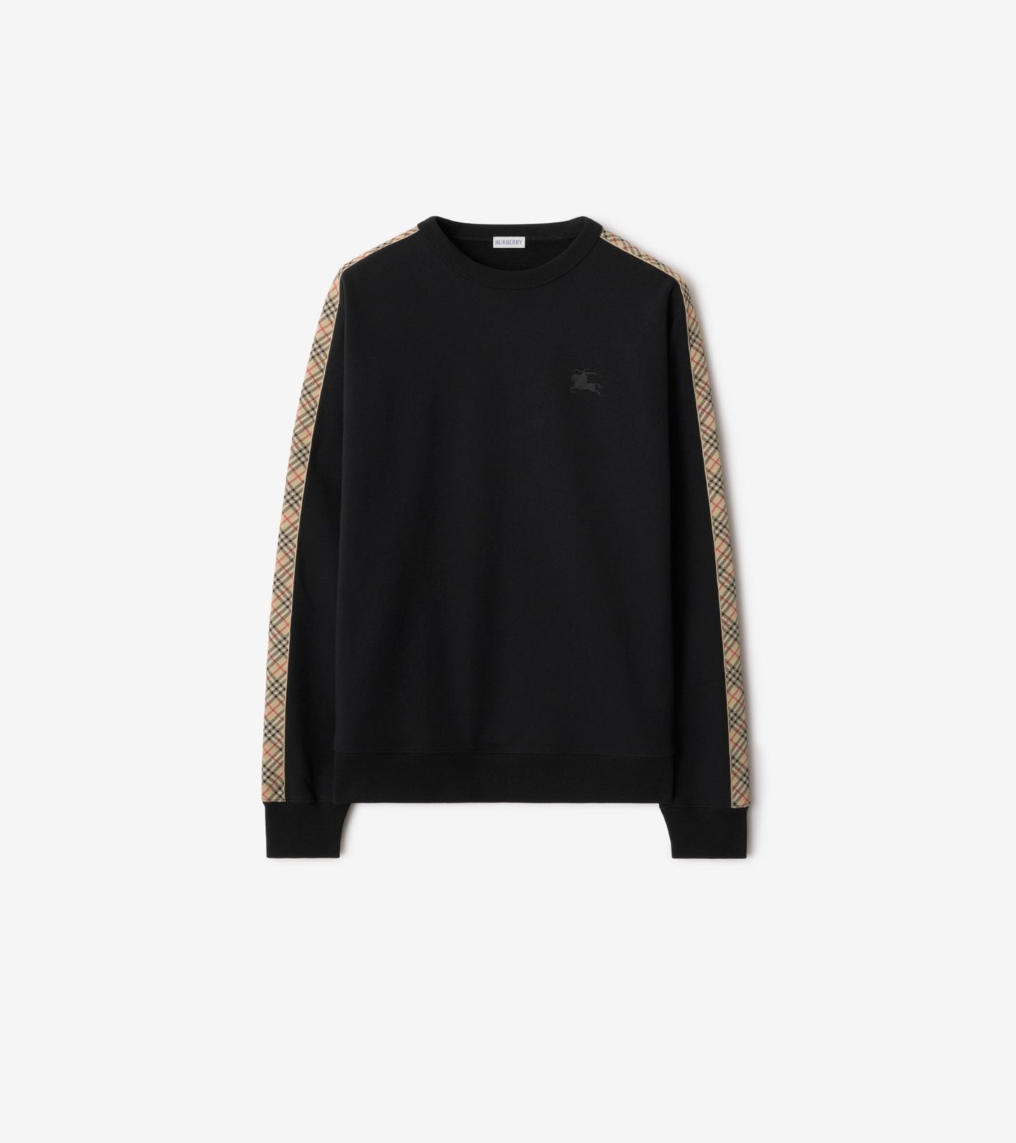 Check Trim Cotton Sweatshirt in Black