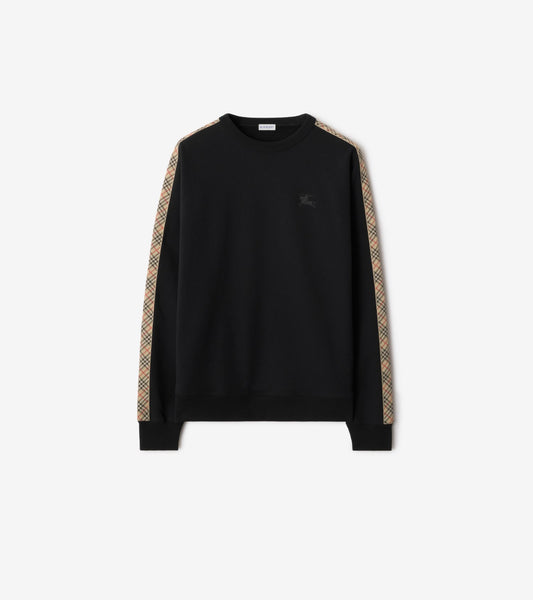 Check Trim Cotton Sweatshirt in Black