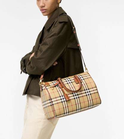 Medium Check Bowling Bag in Archive beige/briar brown