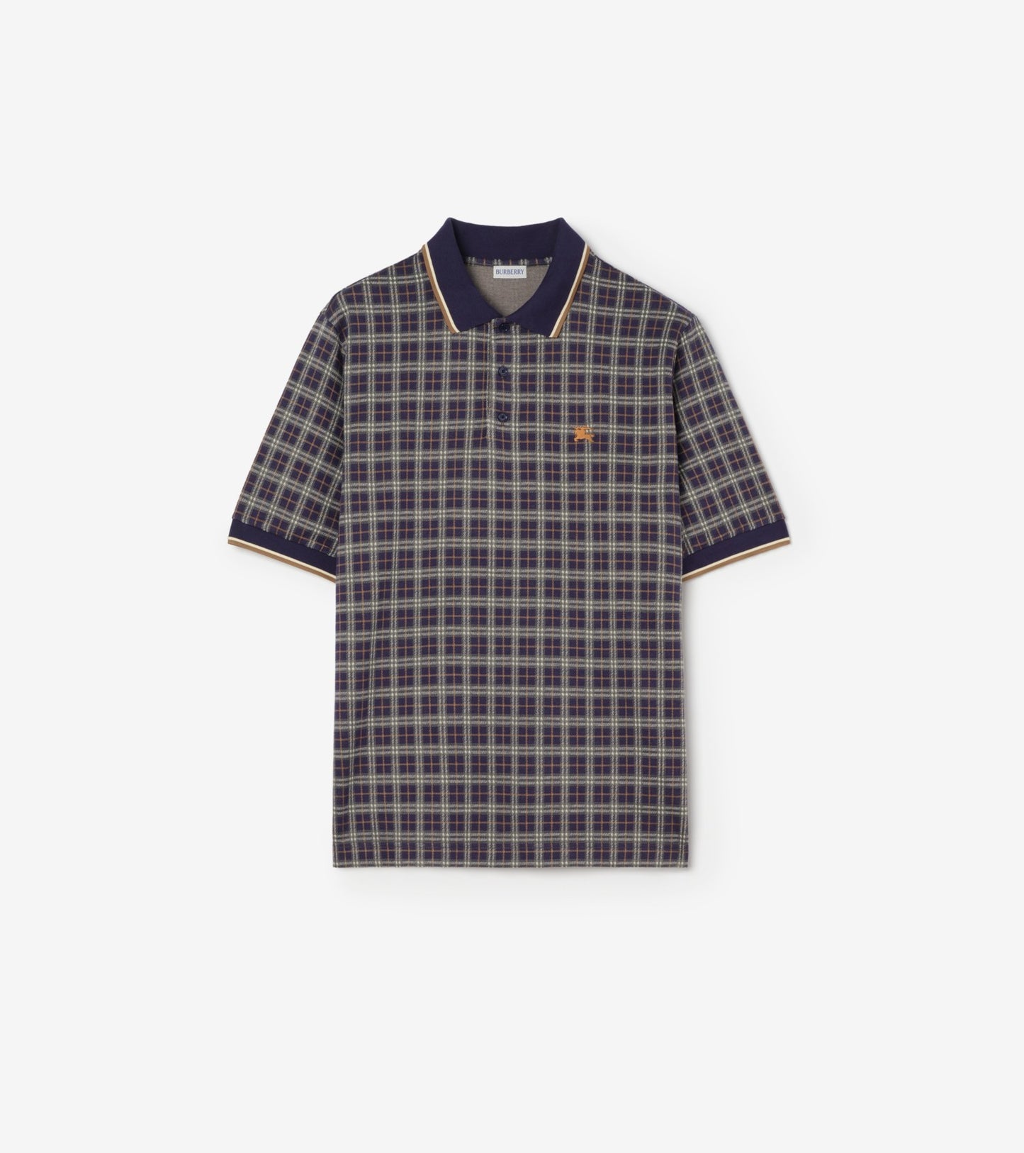 Check Cotton Blend Polo Shirt in Pilot blue