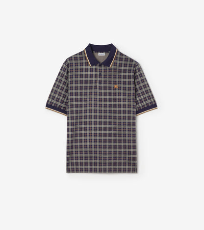 Check Cotton Blend Polo Shirt in Pilot blue