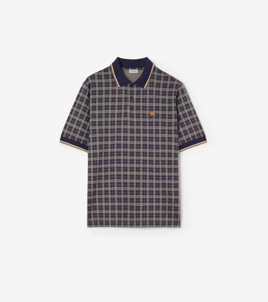 Check Cotton Blend Polo Shirt in Pilot blue