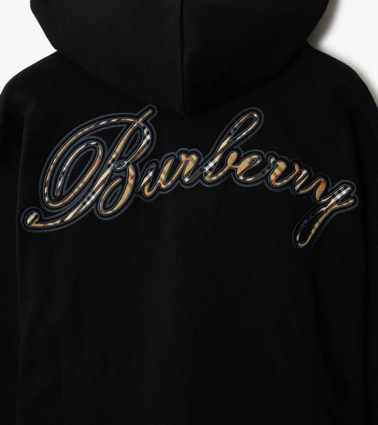 Check Cursive Logo Cotton Zip Hoodie in Black