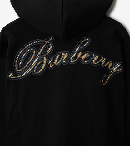 Check Cursive Logo Cotton Zip Hoodie in Black
