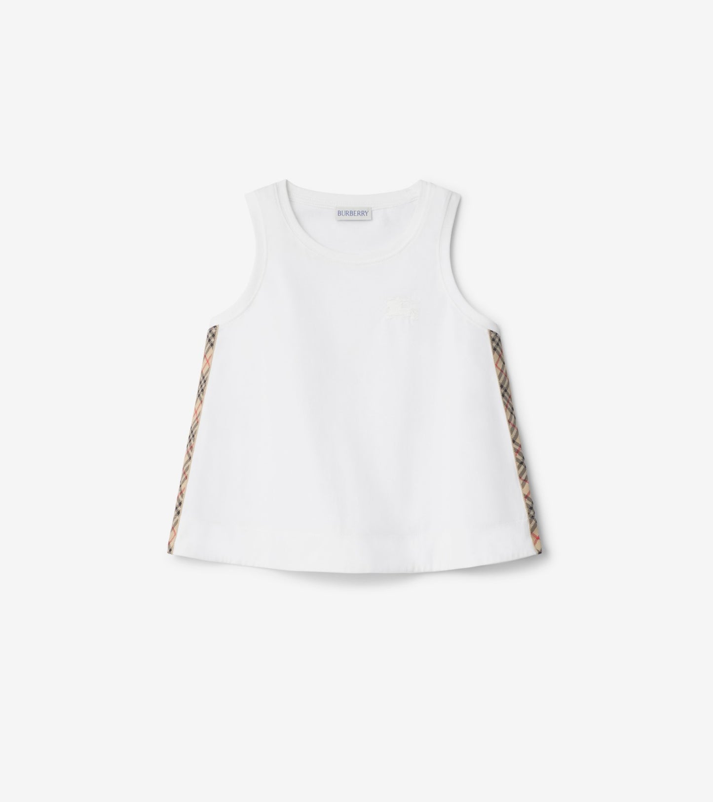 Check Trim Cotton Top in White