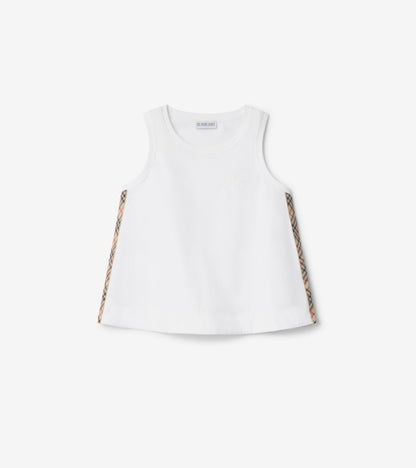 Check Trim Cotton Top in White