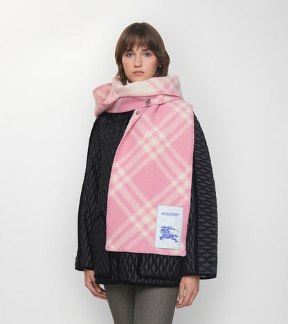 Check Wool Hooded Scarf in Sugar pink