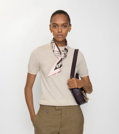 Skinny Check Silk Scarf in Bow pink